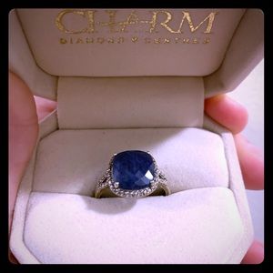 Unique Diamond faceted Sapphire ring